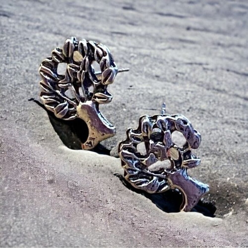 Bohemian Tree Stud Earrings Antique Silver